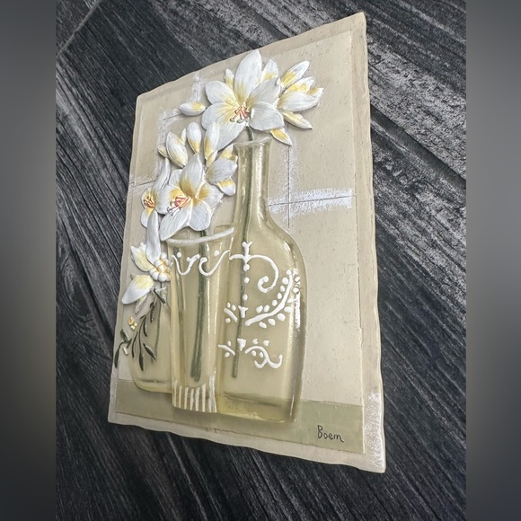 Vintage 3D Wall Art Floral Tiles White Floral in Resin Vases by Boem - Picture 8 of 10